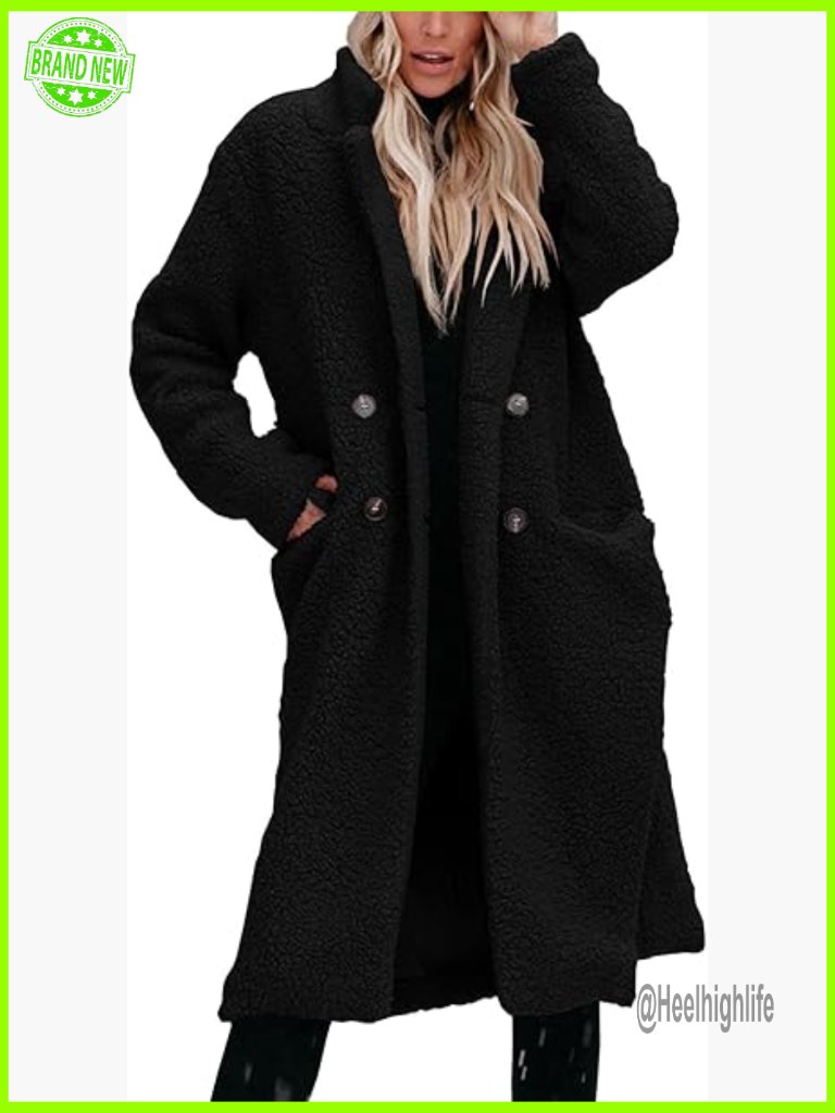 Faux Fur Fleece Coat Long Cardigan Lapel Button Down Winter Jacket